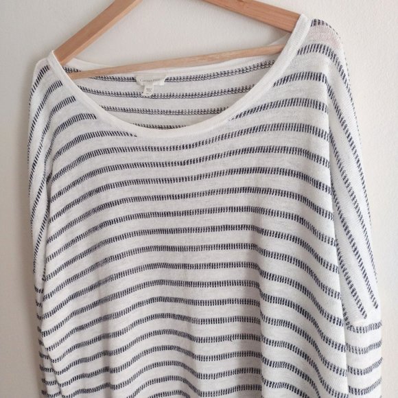 Garnet Hill Organic Linen Sweater XL Oversize whitish beige with black stripes - Picture 5 of 11